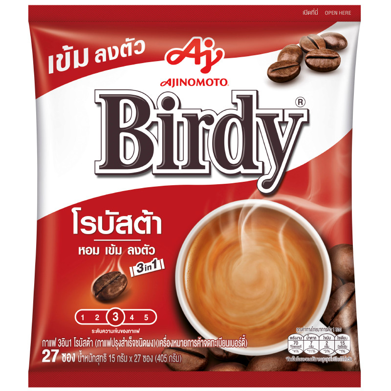 BIRDY เบอร์ดี้3อิน1กาแฟปรุงสำเร็จชนิดผงโรบัสต้า 15กรัม แพค 27ซอง [8850250007425]