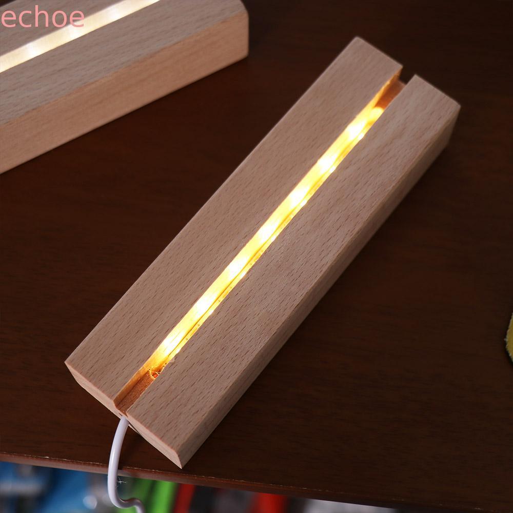 ECHOEDGE แผ่นไฟฐานไม้สี่เหลี่ยมผืนผ้า 3D อบอุ่น/สีขาว Art Decor Luminous ฐานผู้ถือ Night Light ฐาน