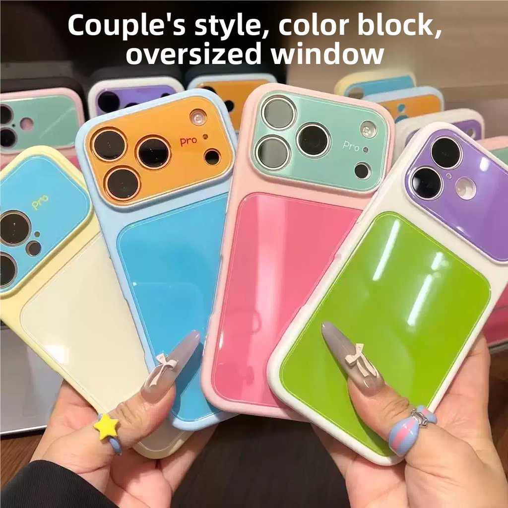 เคสโทรศัพท์หน้าต่างขนาดใหญ่ เหมาะสําหรับ iPhone 11 12 13 14 15 16 17 pro max ซิลิโคนอ่อนนุ่ม Dopamine Contrast Color Couple High-Appearance