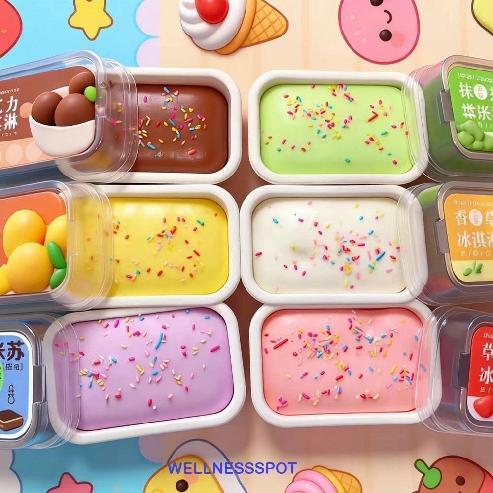 WELLNESSSPOT ของเล่นบีบขนมปังจําลอง, Slow-rebound Soft Sticky Box ของเล่นสกุชชี่เค้กของเล่นคลายเครียด 3D Handmade ขนมปังรูปอยู่ไม่สุขเพื่อการศึกษา