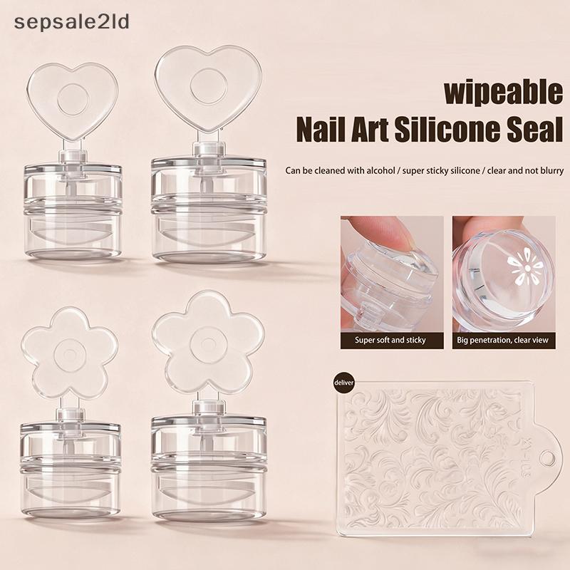 (seps) โปร่งใสเล็บ Stamper พร้อม Scraper หัวใจดอกไม้รูป Jelly ซิลิโคนหัวแสตมป์สําหรับเล็บฝรั่งเศสการพิมพ์ (TH)