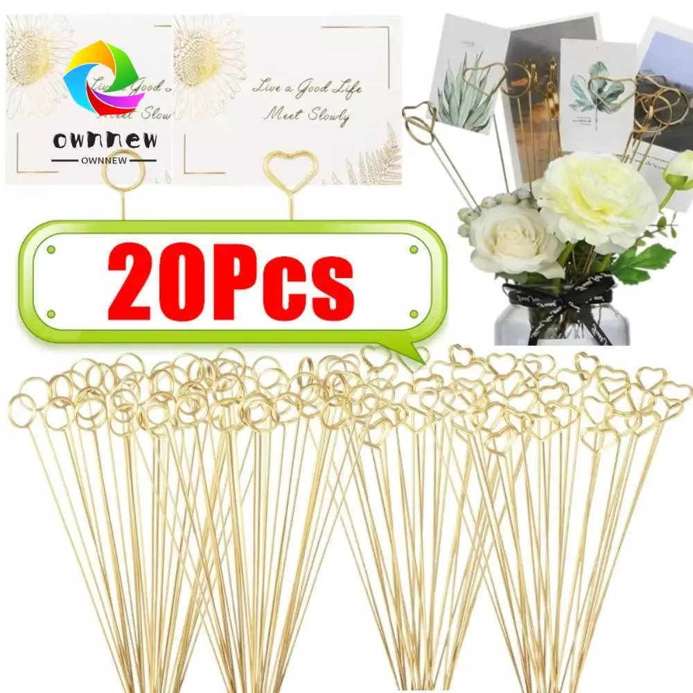 OWNNEW ขาตั้งการ์ด 20 ชิ้น, คลิปโปสการ์ดรูปหัวใจ DIY, แฟชั่นโลหะเค้กผู้ถือการ์ดอวยพรสําหรับงานแต่งงาน