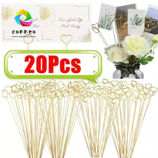 OWNNEW ขาตั้งการ์ด 20 ชิ้น, คลิปโปสการ์ดรูปหัวใจ DIY, แฟชั่นโลหะเค้กผู้ถือการ์ดอวยพรสําหรับงานแต่งงาน