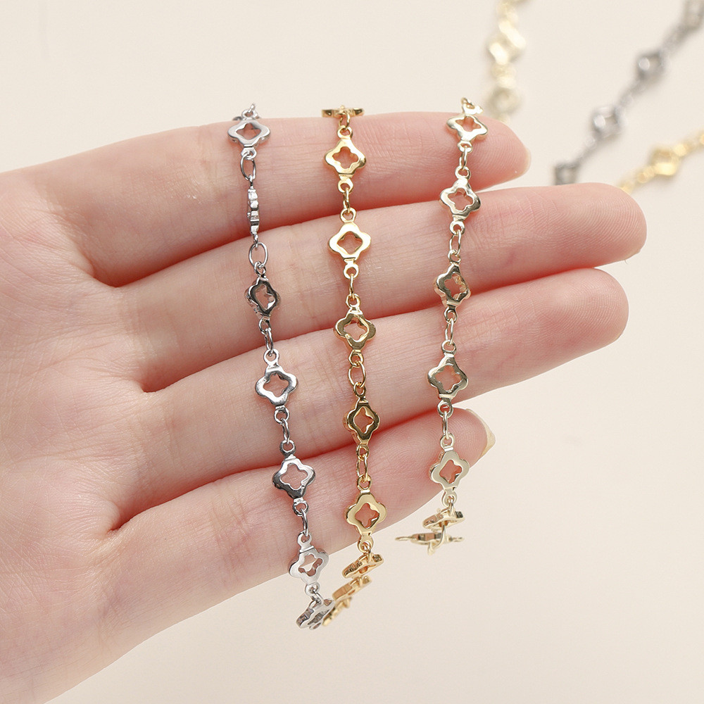 โซ่ทอง 18K สร้อยข้อมือเงินแท้ 925 โซ่กลวง โซ่ดอกพลัม สร้อยข้อมือหวาน โซ่เงิน DIY อุปกรณ์ทอง