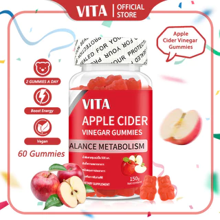 VITA แอปเปิ้ลไซเดอร์ วิตามินรวมอาหารเสริม ไฟเบอร์ดีท็อกซ์Apple Cider Vinegar Vitamin Gummy Aldult Supplement 60Gummies