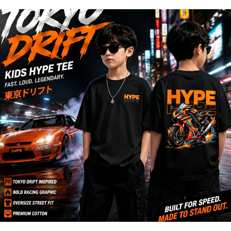 【จัดส่งภายใน 24 ชั่วโมง】ผ้าฝ้ายแท้ 100% / เสื้อยืดเด็ก / เสื้อยืดแขนสั้นแฟชั่นมอเตอร์ไซค์โตเกียวสุดเจ๋ง ขนาด 90-150