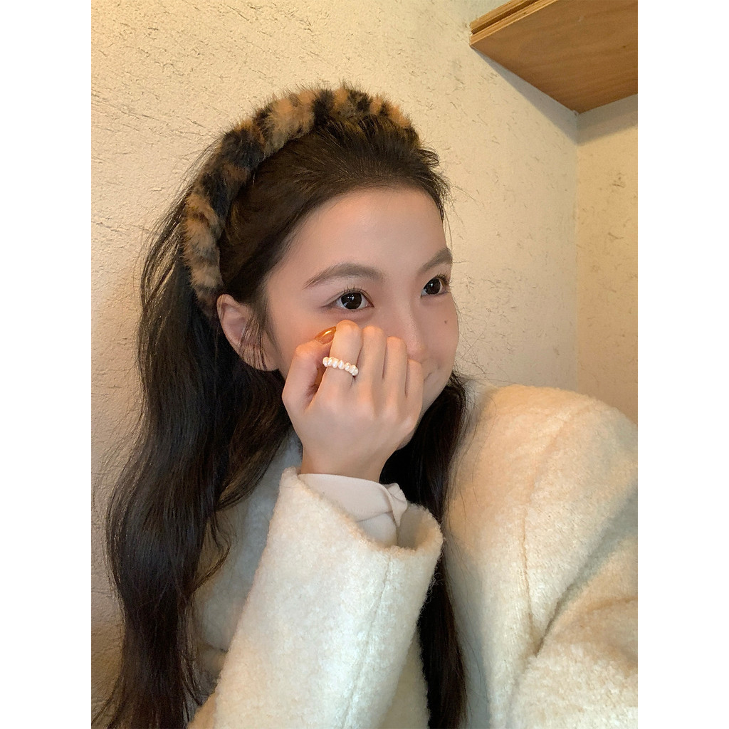 Daughter Playful ~ Plush Wave Gear Leopard Print Headband Fluffy High Headband 2025 สไตล์ใหม่ Face W