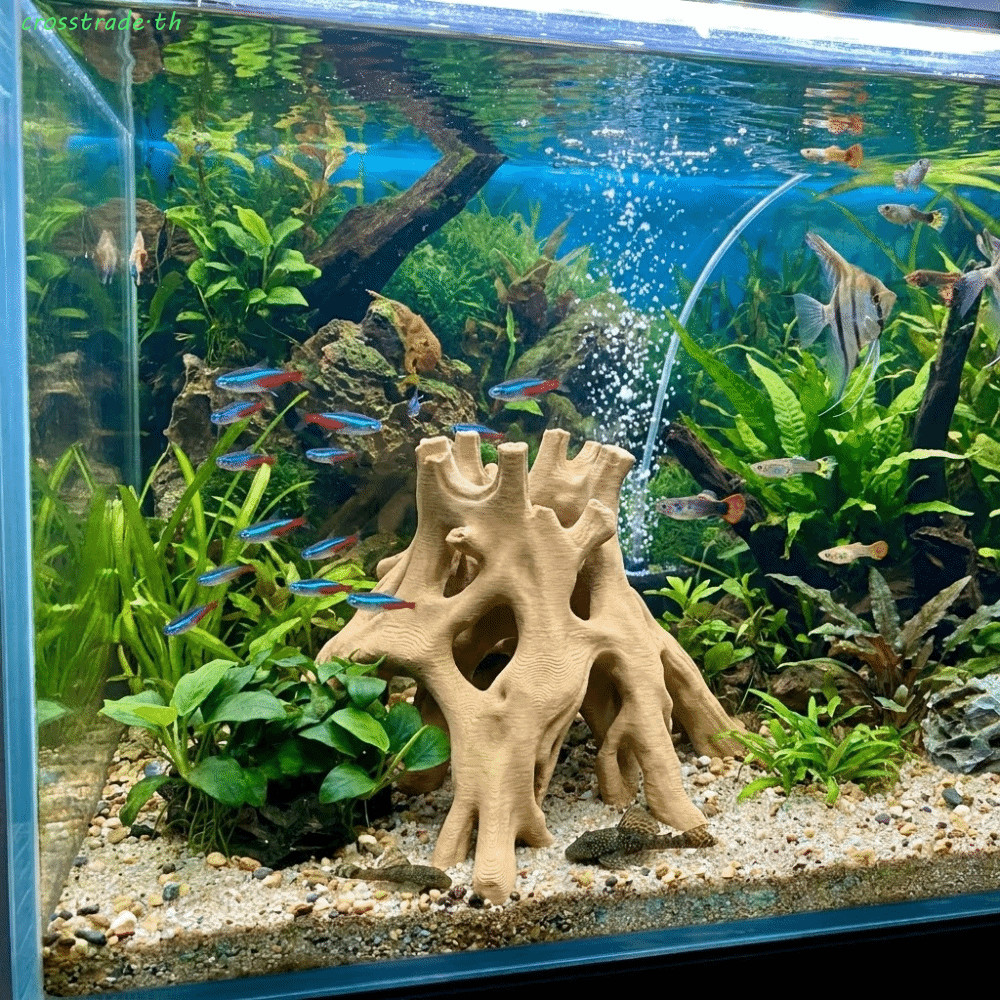 CROSSTRADE ถ้ํากุ้งปลา, พลาสติก 3D พิมพ์ Aquarium Fish Shelter, Hideout Breeding House Tree Trunk หลายหลุมที่ไม่ซ้ํากัน Driftwood ภูมิทัศน์ปู Hermitat