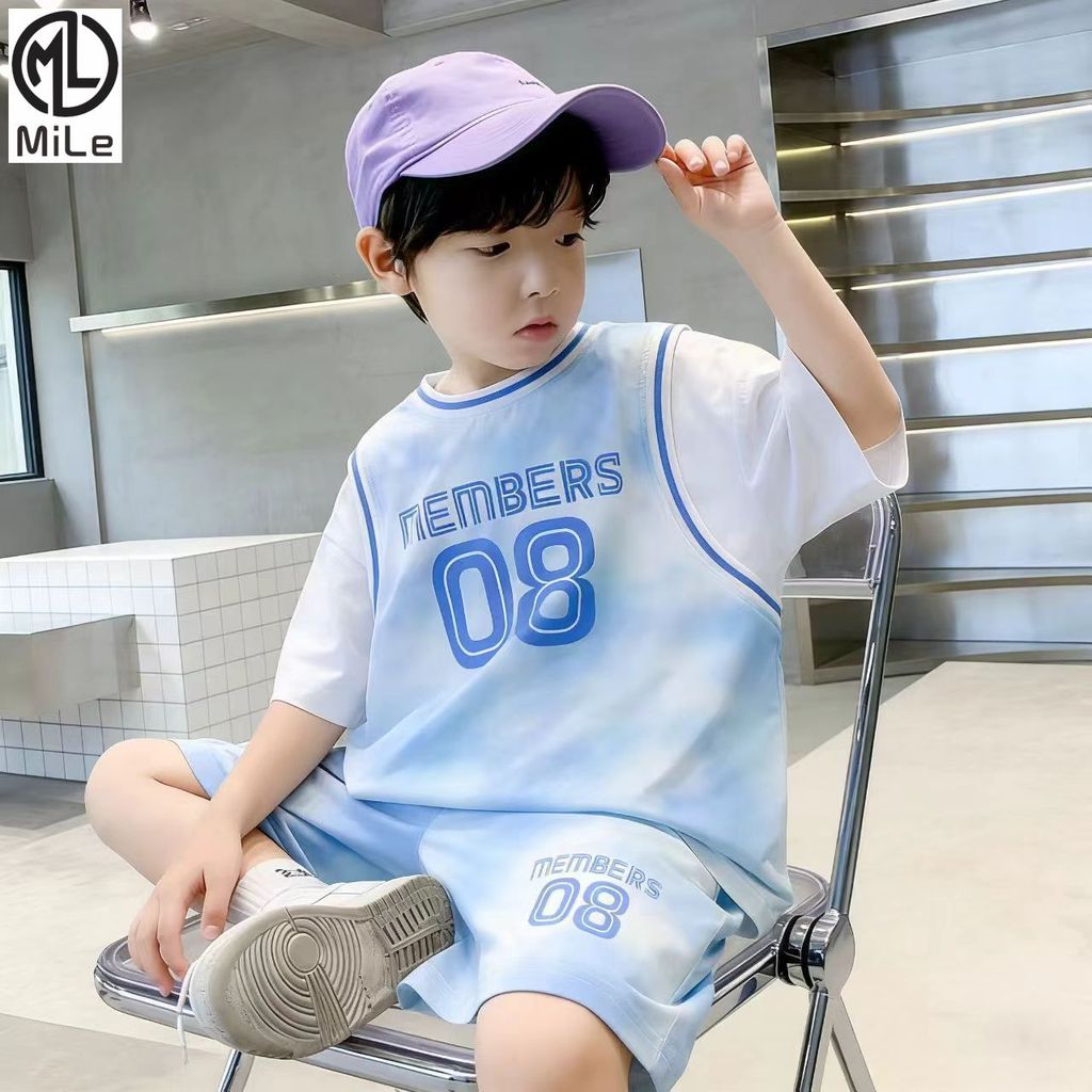 [ML] 90-170 ซม.ชายชุดแขนสั้นฤดูร้อนเกาหลีสบายๆยืดชุดสองชิ้นเด็กแห้งเร็วชุดกีฬา