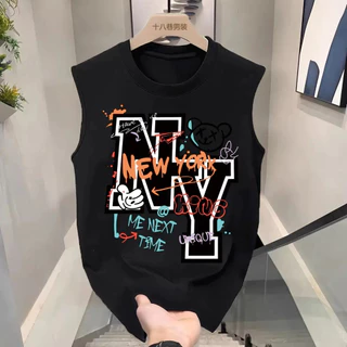 [Autuoman]เสื้อยืดคอกลมแขนกุด ลายสวยทรงเท่ เสื้อยืดผู้ชายสีดำClothing Man