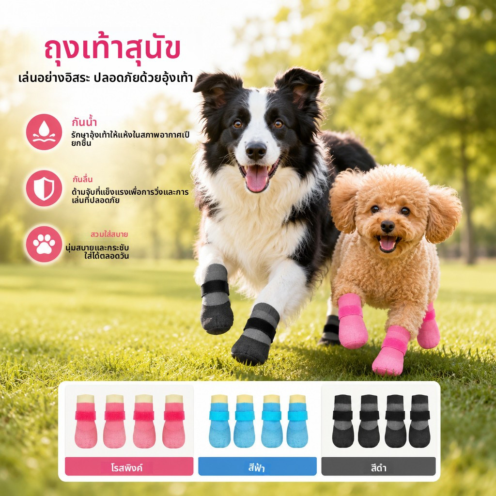 4 ชิ้นถุงเท้าสุนัขกันลื่นกันน้ําอุ้งเท้าสําหรับสุนัขขนาดกลางขนาดเล็กในร่มกลางแจ้ง