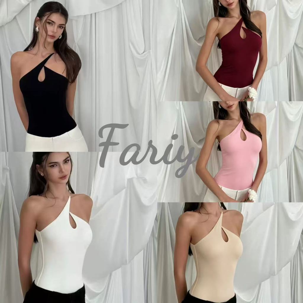 Fariy🍒คลังสินค้าพร้อม🍒 เสื้อสายเดี่ยวแบบไขว้ไหล่ ดีไซน์เข้ารูป ยืดหยุ่นได้ดี ทำจากผ้าปะติดปะต่อสีพื้น