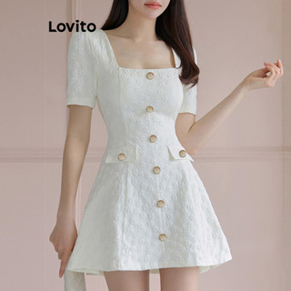 Lovito Elegant Dress Button Front Fake Pocket Summer/Spring Dress for Women LNE57329