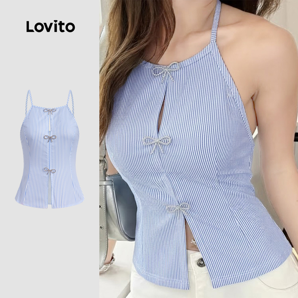 Lovito เสื้อผู้หญิงทรงสวยผูกโบว์ ดีไซน์เก๋ สำหรับฤดูใบไม้ผลิ/ฤดูร้อน LK3ED037