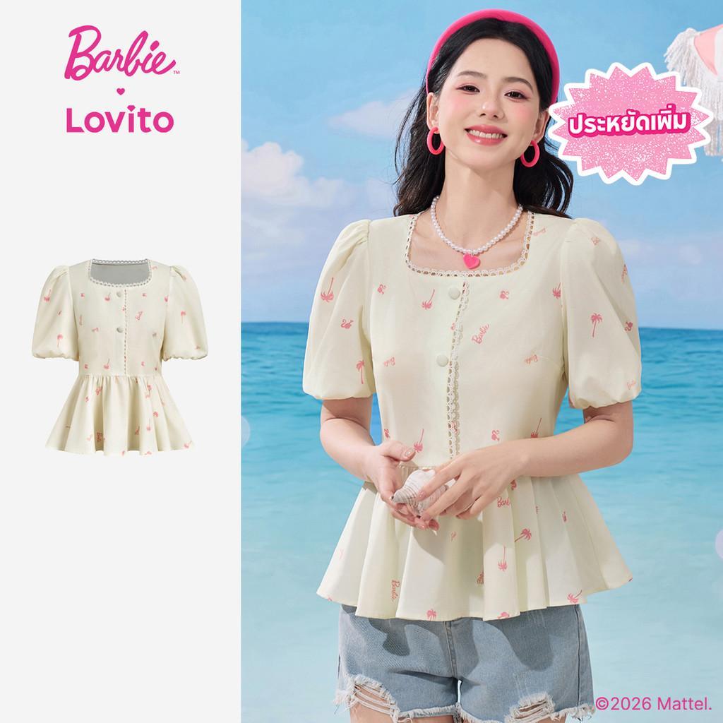 [Summer Sale] Barbie™ X Lovito เสื้อเชิ้ตเบลาส์ลําลอง ชายระบาย สําหรับฤดูใบไม้ผลิ/ฤดูร้อน สําหรับผู้หญิง LB1AD001