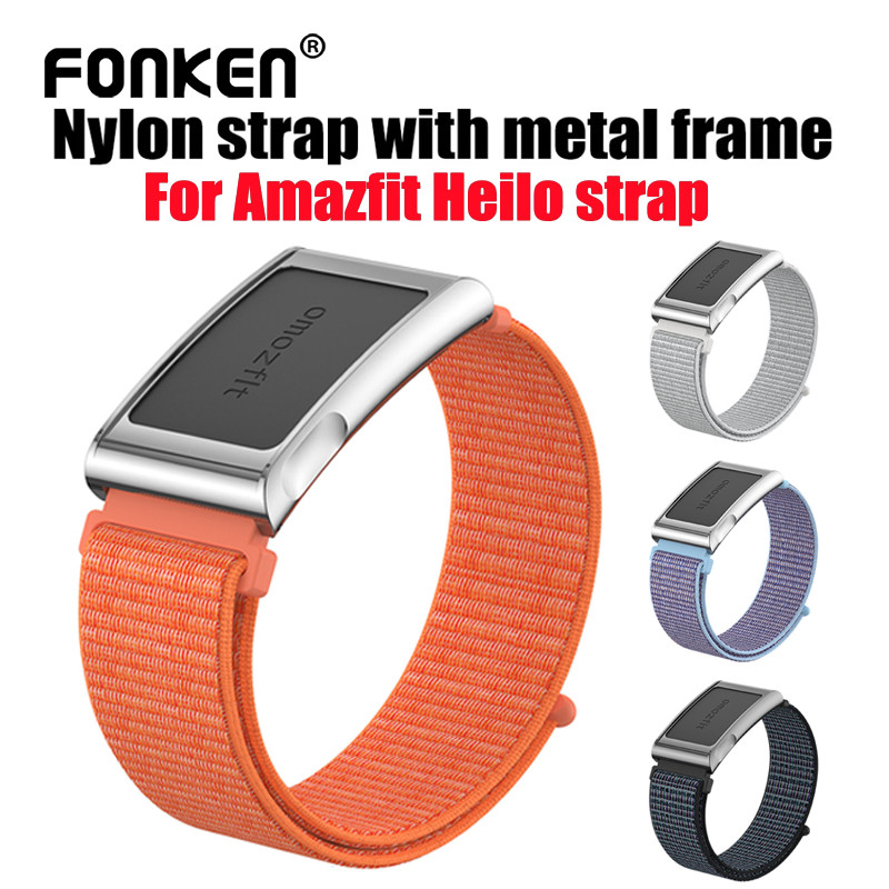 Fonken สายรัดหัวเข็มขัดเลื่อนยืดหยุ่นไนลอนนุ่มพร้อมเคสโลหะสําหรับ Amazfit Helio สายรัดข้อมือทดแทนระบ