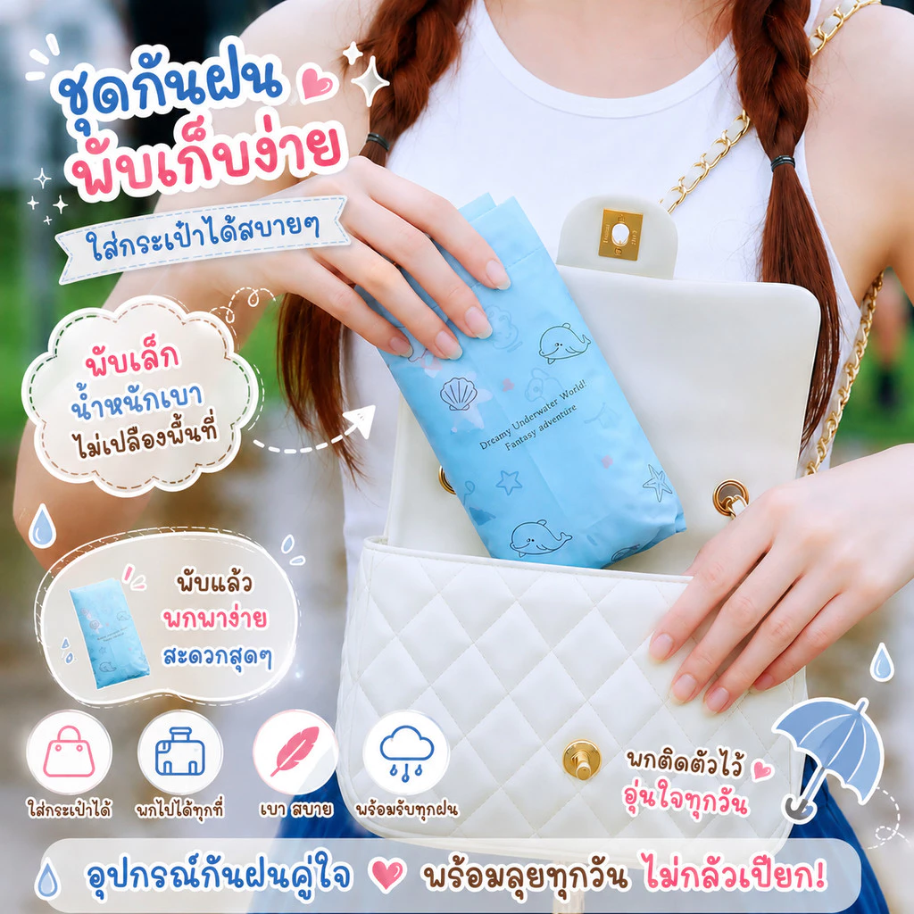 [JZ47] เสื้อกันฝนแฟชั่น ลายน่ารัก กันน้ำ กันลม พกพาง่าย ใส่เที่ยว ใส่ไปคอนเสิร์ต แคมป์ปิ้ง กันฝนได้ดี thumbnail 4
