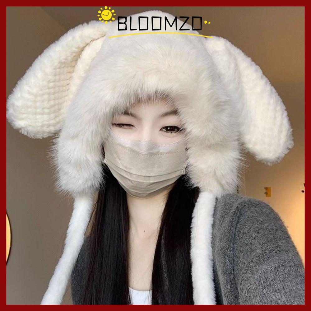 CODBLOOMZO หมวกป้องกันหูตุ๊กตา, หมวกหูกระต่ายใหญ่ที่อบอุ่นน่ารัก, หมวกถังขนสัตว์ฤดูหนาวหนานุ่มผู้หญิง