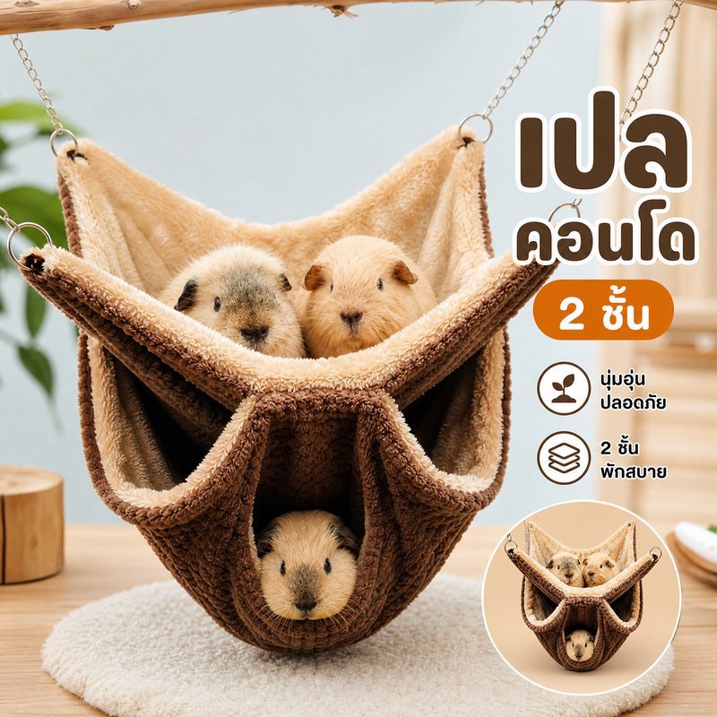 เปลญวน หนูแฮมสเตอร์ กระรอก เปลแขวน สองชั้น ผ้าสักหลาด อบอุ่น กันกัด โซ่สแตนเลส กรงสัตว์