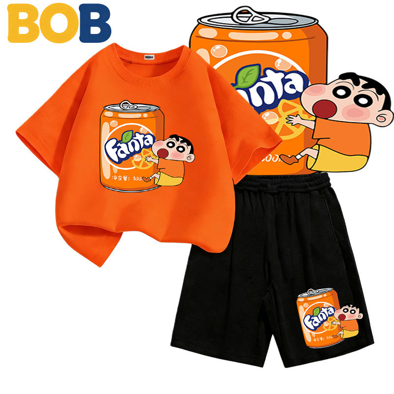 【จัดส่งไทย】2ชิ้น ชุดแฟชั่นเด็ก ชินจัง Shinchan ลายการ์ตูน NASA เสื้อยืดแขนสั้น+กางเกงขาสั้น สำหรับเด็กอายุ 1-14ปี#144