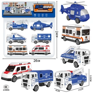 ชุดรถของเล่น ชุด 6ชิ้น รถของเล่นดึงกลับ รถก่อสร้าง/รถดับเพลิง/รถตำรวจ/รถขนาดเล็ก ของเล่นเด็ก