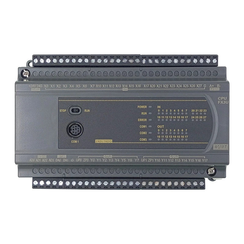 แท้ FX3U 14/20/24/32/40/60 MR/MT 4AD ของ 0-20mA 2DA ของ 0-10V analog RS485 MODBUS รีเลย์ transist PL