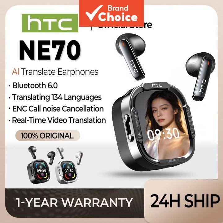 HTC NE70 หูฟัง AI การแปลหน้าจอสัมผัสหูฟังไร้สาย TWS สเตอริโอ HiFi IPX5 ไมโครโฟนกันน้ํา HD โทรหูฟังสําหรับเล่นเกมสมาร์ทโฟนสํานักงานกีฬาชุดหูฟังศึกษา