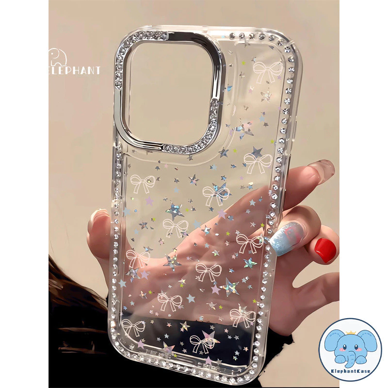 เคสไอโฟน17 13 11 สำหรับ IPhone 15 11 16 17 Air 14 13 12 Pro Max 16 14 15 Plus เคสเพชรสว่างดาวหรูหรา โบว์ น่ารัก สไตล์ฮิต