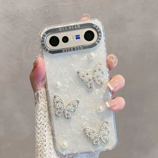 เคส Vivo X300FE X300 FE Case ลายฝาหอยมุกผีเสื้อวิบวับกันกระแทก พร้อมกรอบเลนส์โลหะ เคสหรูสำหรับผู้หญิง นักเรียน และสาวๆ