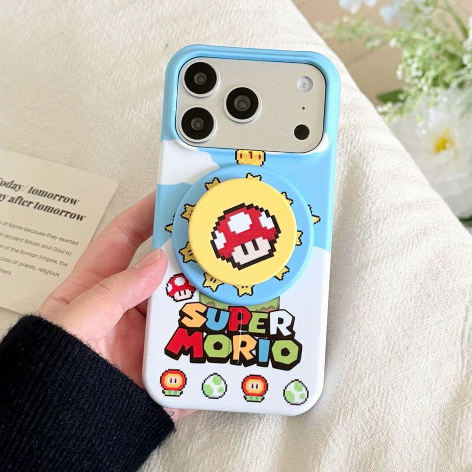 น่ารักสีสัน Star & Mushroom Magnetic Kickstand Half-wrap Film Hard Case สําหรับ iPhone15Pro/15ProMax/16Pro/16ProMax/17ProMax,มาใหม่