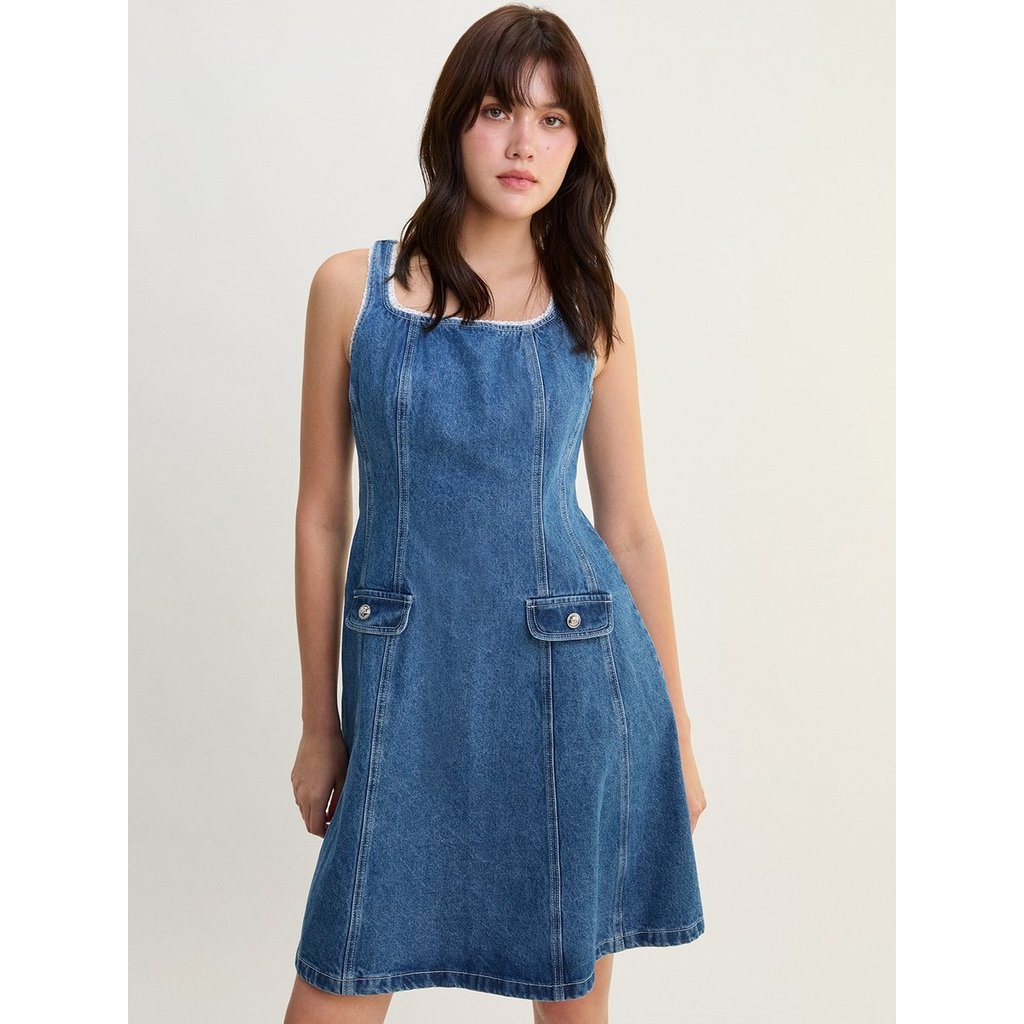 [Pomelo] เดรสเดนิมยาวคลุมเข่า / Denim Midi Dress