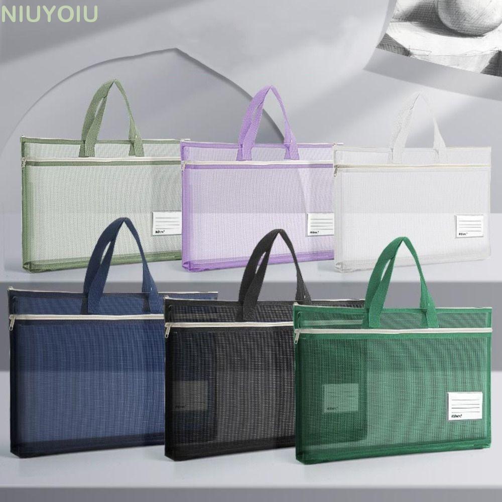 NIUYOIU กระเป๋าแฟ้มใส,กระเป๋าซิปตาข่าย A3 โปร่งใส, ตาข่ายไนลอนความจุขนาดใหญ่ถุงเก็บข้อมูลแบบพกพาอุปกรณ์สํานักงานของโรงเรียน