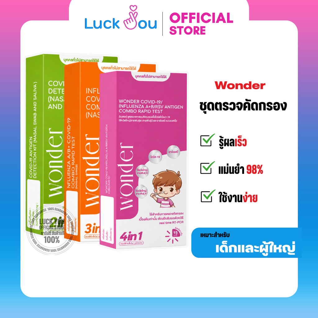 Wonder ชุดตรวจคัดกรอง ( โควิด-19,RSV,ไข้หวัดใหญ่ ) บรรจุ 1 Test/กล่อง
