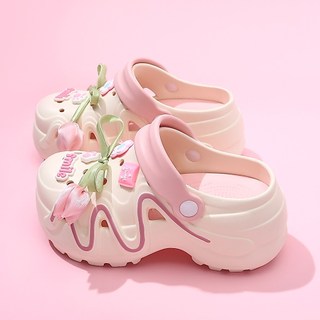 Tăng Chiều Cao 7cm Giày Nữ Đế Dày Mặc Ngoài Tulip Baotou Nửa Dép Sandal Nhỏ Chống Trơn Trượt