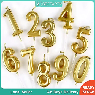 GeeParty เทียนตัวเลข 0-9 สีทอง สำหรับเค้กงานวันเกิด พร้อมเทียนไฟพ่นประกายตกแต่ง