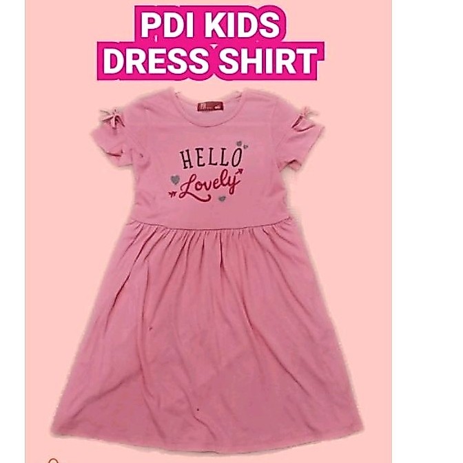 Preloved PDI KIDS สาวชุดยาวเสื้อสายแขนสั้นลําลองรอบคอหมวกข้อความพิมพ์ (8-9yrs)
