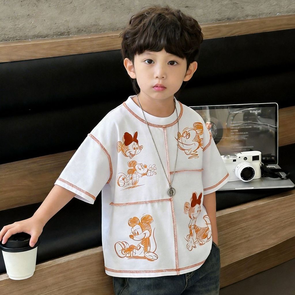 เสื้อยืดแขนสั้นผ้าฝ้ายอเนกประสงค์คุณภาพสูงการ์ตูน Mickey เสื้อยืดแขนสั้นเด็ก All-match Netyekue666.m