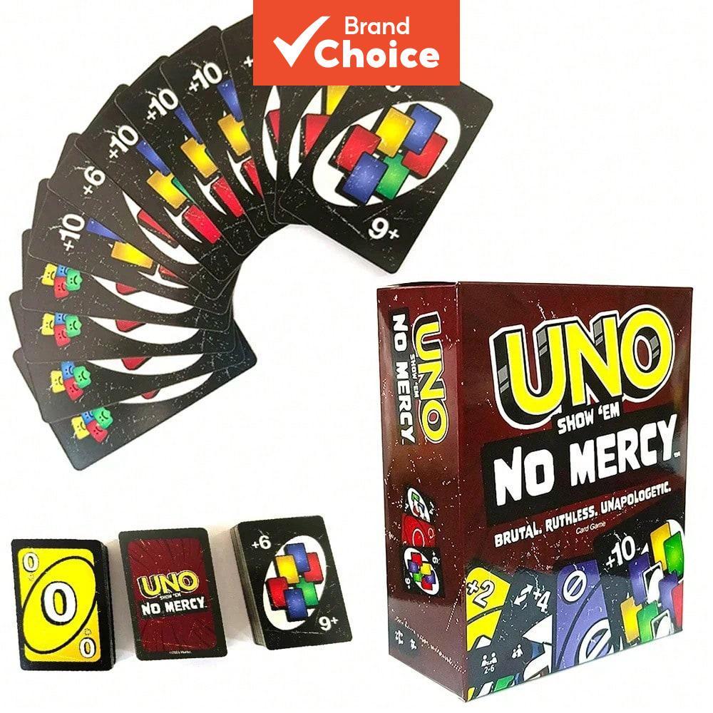 ชุดไพ่เกมกระดาน UNO! NO MERCY, เกมไพ่ Uno เพื่อความบันเทิงสําหรับครอบครัว เหมาะเป็นของขวัญวันเกิดหรือคริสต์มาสสําหรับเด็กและผู้ใหญ่