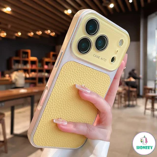 หรูหราลิ้นจี่ซองหนังสําหรับ ไอโฟน 17 16 15 14 มือโปร สูงสุด ไอโฟน 13 แก้วหน้าต่างขนาดใหญ่เกราะกันกระแทกกันชนชุบปก