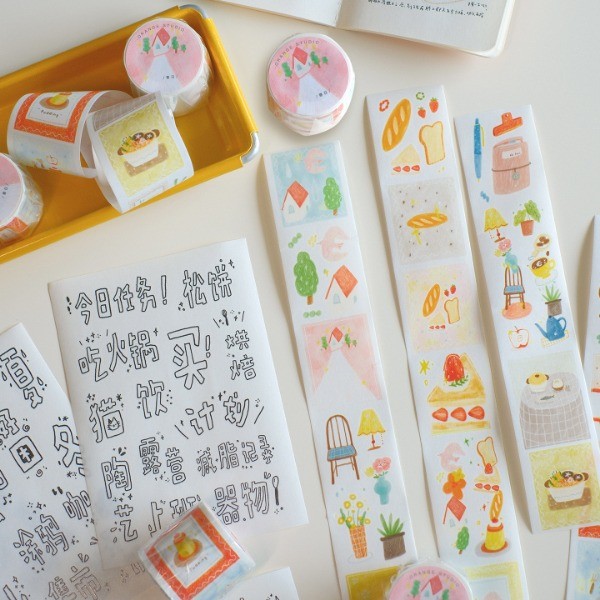 Orange Handbook studio รูปแบบใหม่ Die-cut Washi Tape สติกเกอร์ข้อความสไตล์ฤดูใบไม้ผลิน้ํามันพิเศษทั้งม้วนคู่มือสติกเกอร์เทป