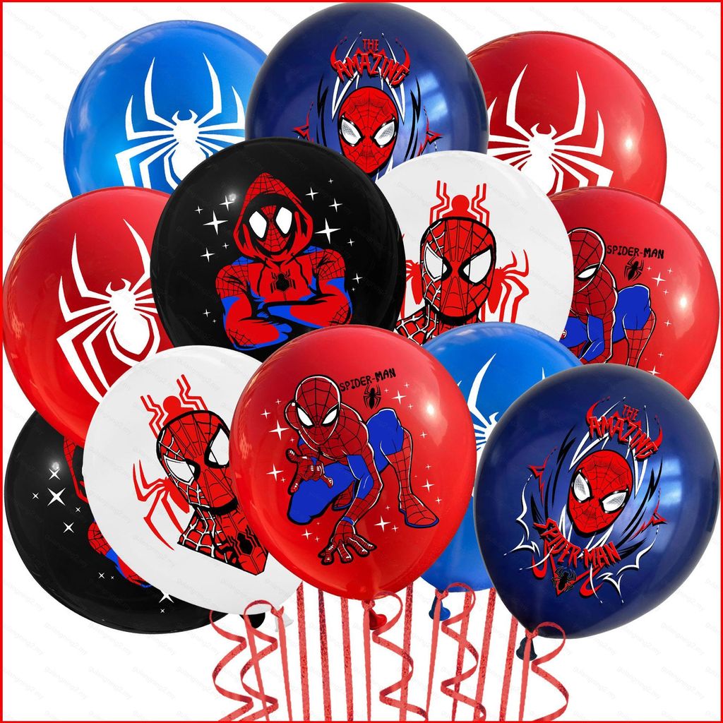 GN 12 ชิ้น/เซ็ต Spider-Man Theme 12 นิ้วลูกโป่งยางตกแต่งงานเลี้ยงวันเกิดพื้นที่เค้าโครงอุปกรณ์ GN