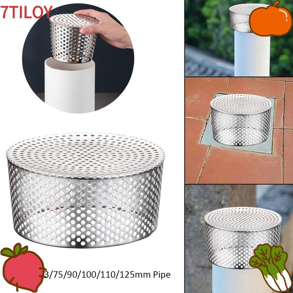 7TILOYSHOP หน้าจอกรองด้านข้างด้านนอก, รูปทรงวงกลมสแตนเลส หลังคา ฝาครอบท่อระบายน้ําชั้น, ฝาปิดท่อฝน Anti Rodent Displacement ฝาครอบหลังคาระเบียงท่อระบายน้ําชั้นกลางแจ้ง
