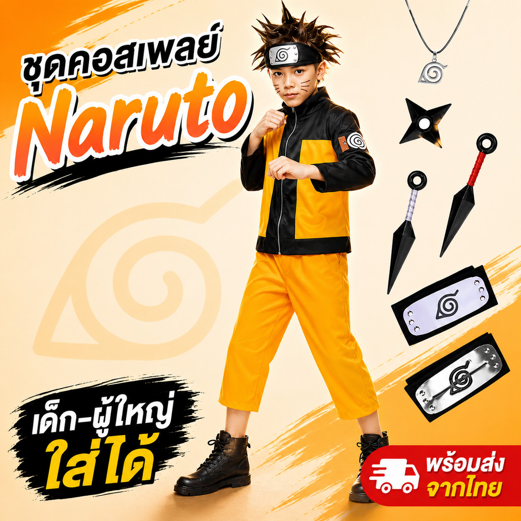 พร้อมส่งNaruto เครื่องแต่งกาย Uzumaki เครื่องแต่งกายสำหรับเด็กอะนิเมะเด็กคอสเพลย์ปาร์ตี้ฮาโลวีน สําหรับผู้ใหญ่ และเด็ก