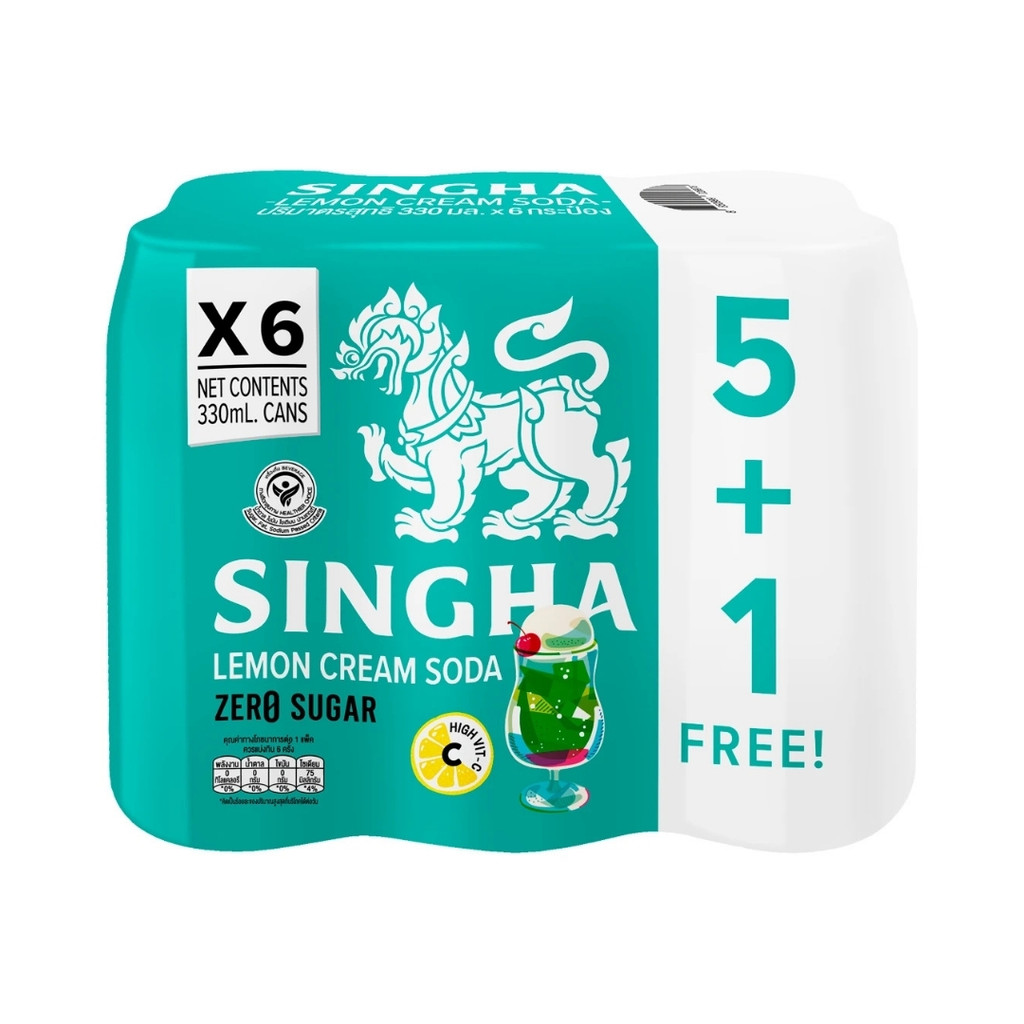 สิงห์ เลมอนครีมโซดา Singha Lemon Cream Soda 330ml. Pack6