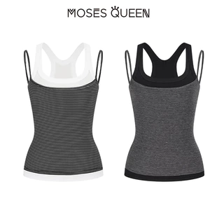 MOSESQUEEN เสื้อตัวเต็มรูปแบบสองชิ้น แบบบันเดอวัล ลายเส้นสีสลับกัน เหมาะสำหรับฤดูร้อน ไม่มีแขน ใส่ได้หลากหลาย #63762