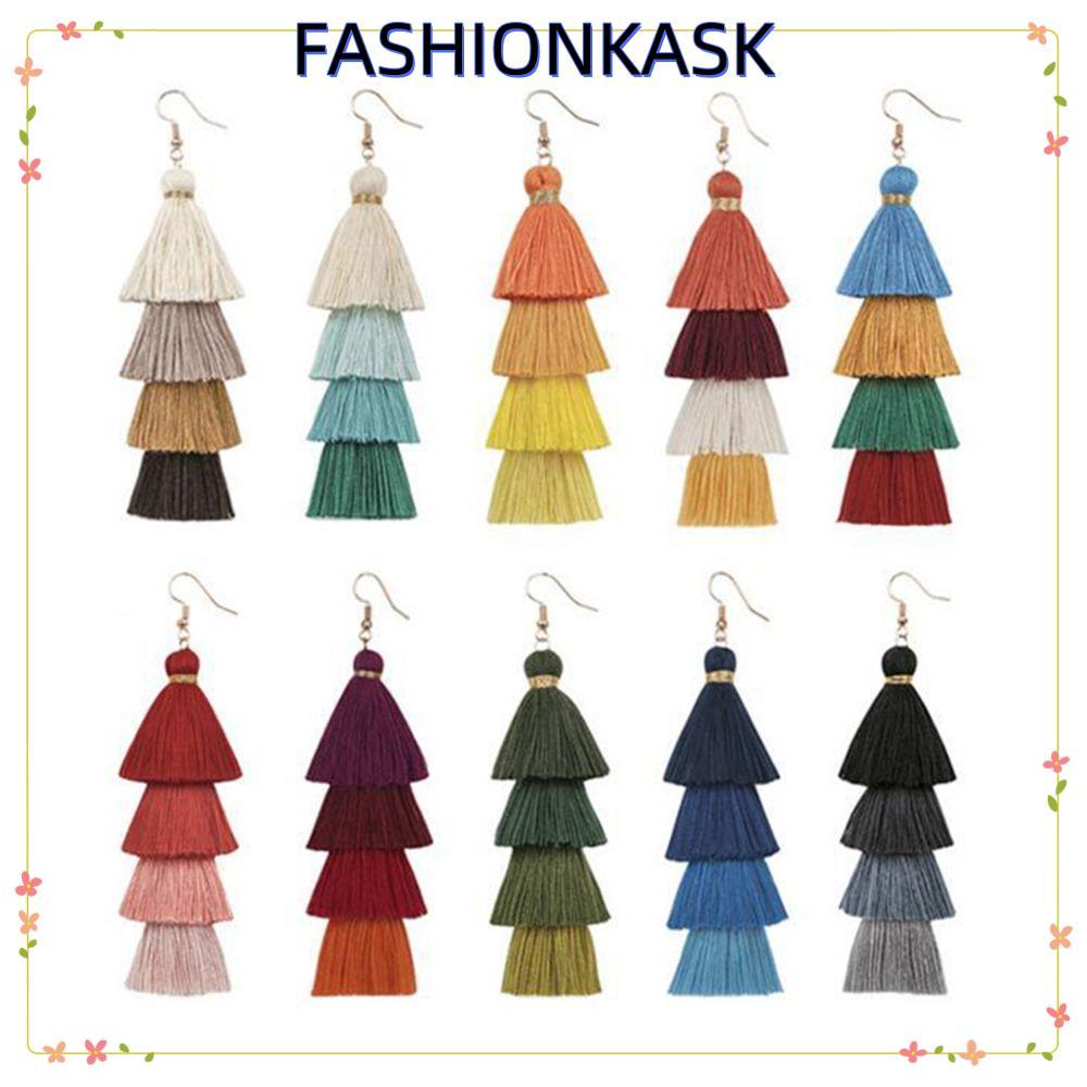 IFASHIONKA 1 คู่ยาวพู่ต่างหูผู้หญิงเครื่องประดับชาติพันธุ์หูสตั๊ดผ้าไหมผ้า Boho Bohemian