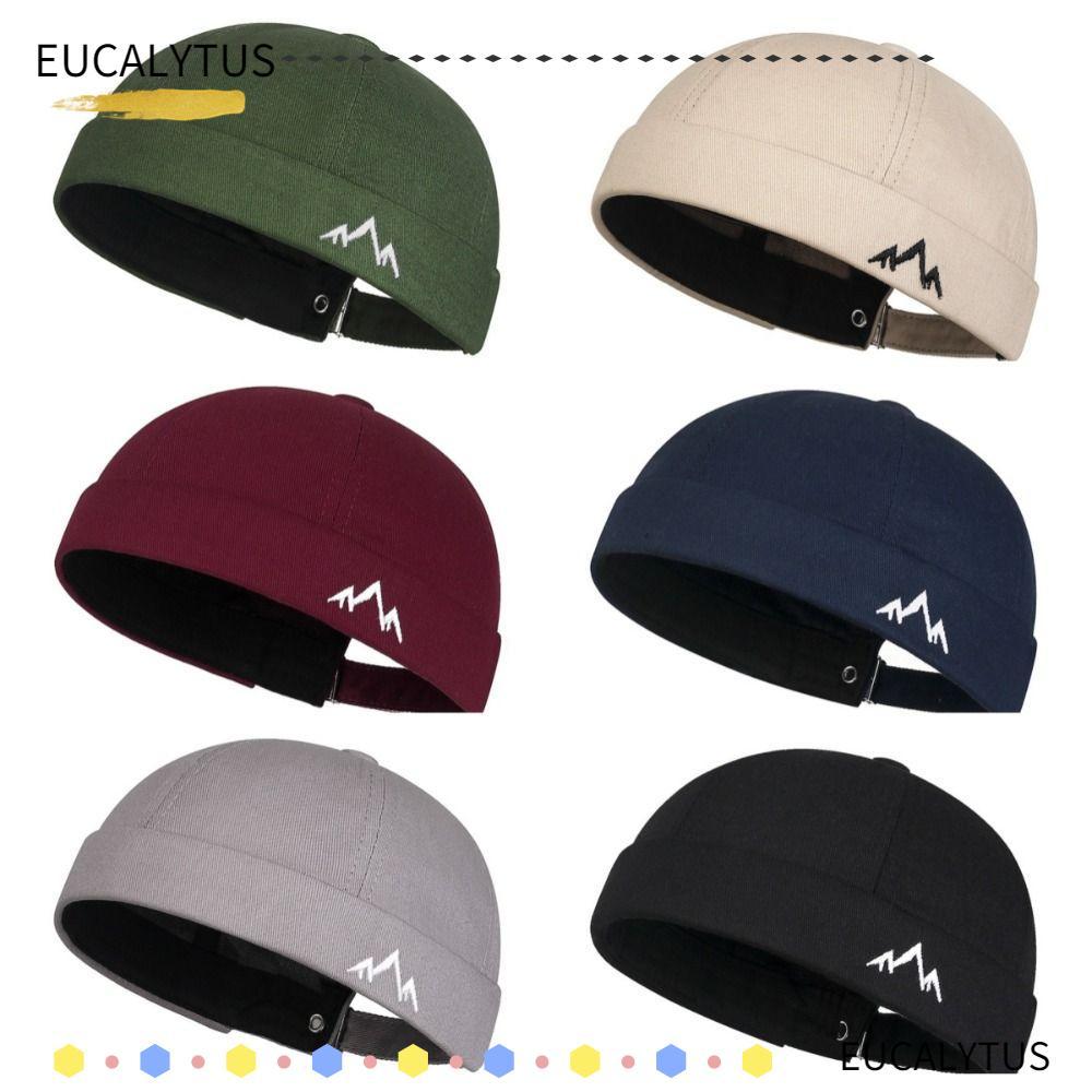 EUCALYTUSTH Brimless หมวก, Retro เย็บปักถักร้อยสีทึบ Docker หมวก,แฟชั่นปรับ Breathable Melon Skin หมวก Beanie Bonnet ฤดูร้อนฤดูใบไม้ผลิ