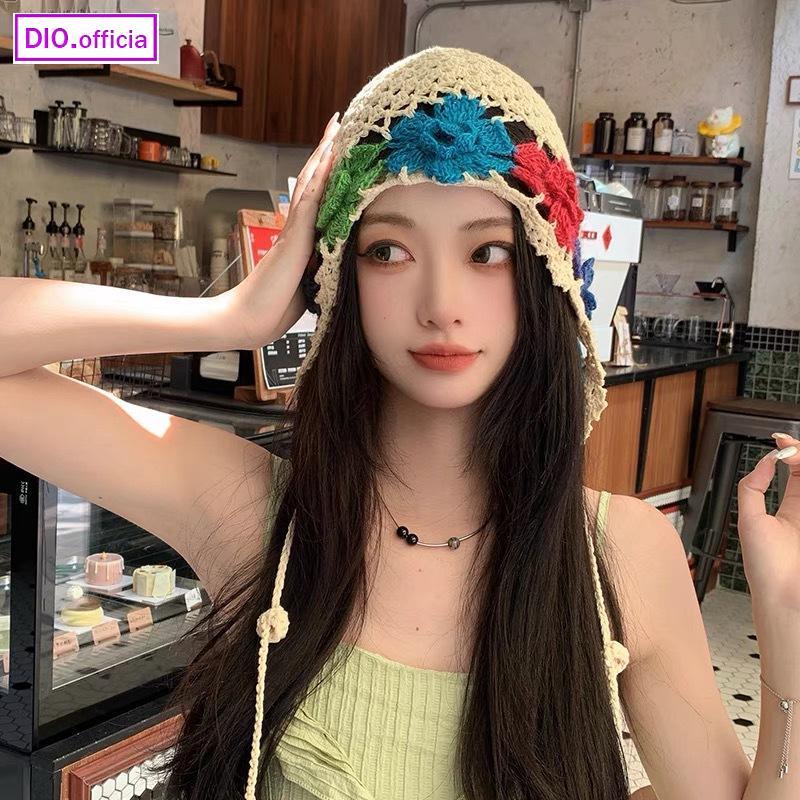 DIO แฟชั่น Hollow Handmade หมวกหญิง Retro ดอกไม้เกาหลีน่ารักบาง Travel Photo วรรณกรรม Hollow หมวก