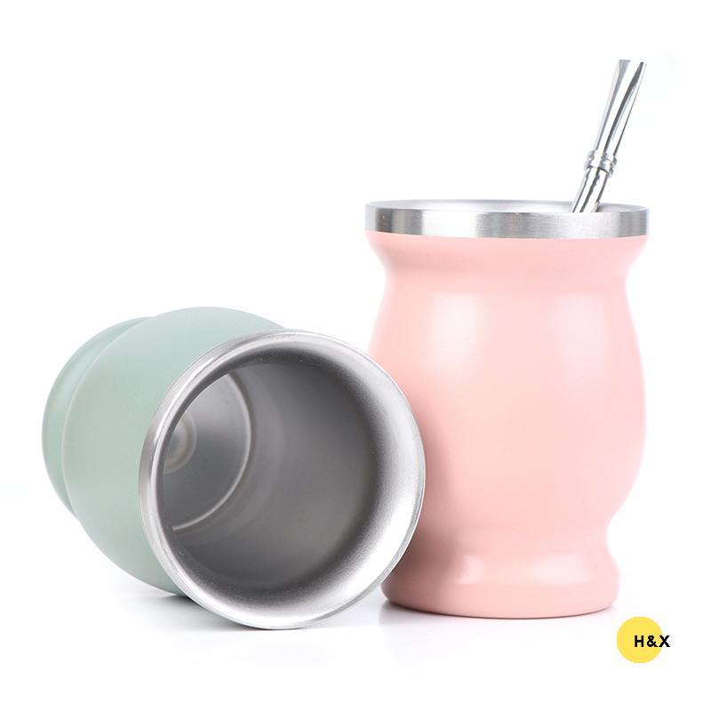 H&X Yerba Mate Cup 304 สแตนเลส 8oz Argentine Yerba Mate Gourd พร้อม Bombillas