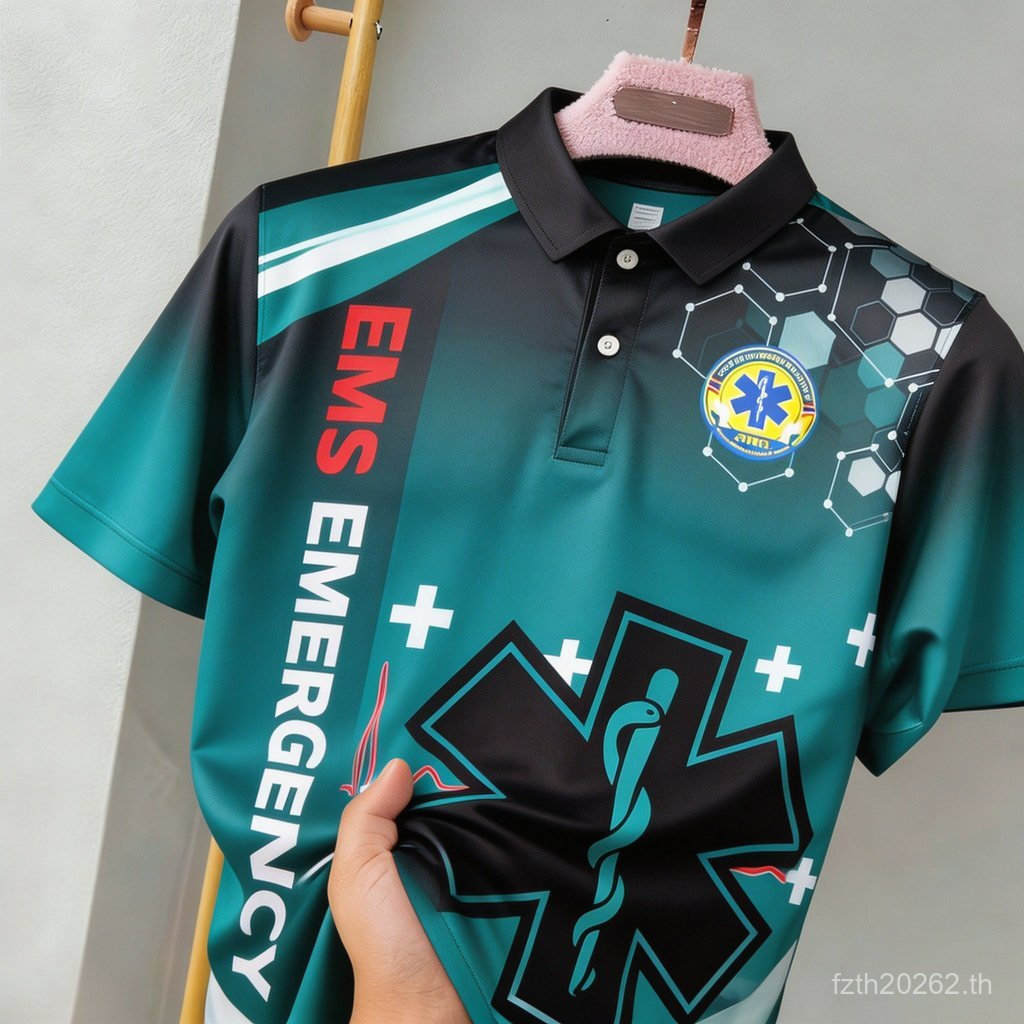 เสื้อโปโลสีเขียว EMS Rescue ประเทศไทย สำหรับงานกู้ภัยและปฐมพยาบาล หลายสีให้เลือก ผ้าใส่สบาย ระบายอากาศดี เหมาะใส่ปฏิบัติงานประจำวัน
